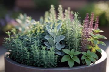 A Collection of Herbs Growing in a container